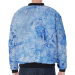 Ice Blue Marble Print Zip Sleeve Bomber Jacket