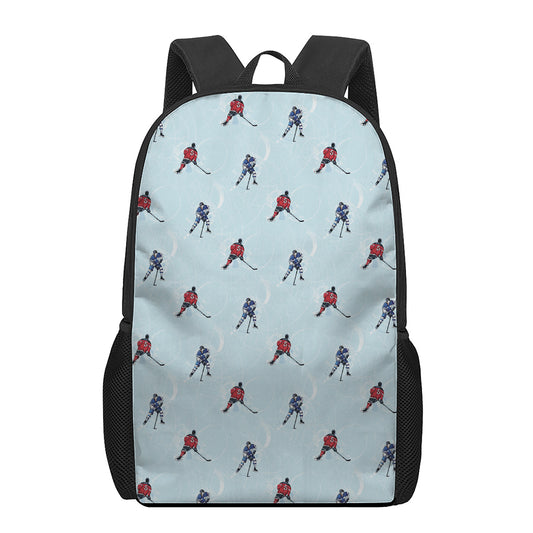 Ice Hockey Players Pattern Print 17 Inch Backpack