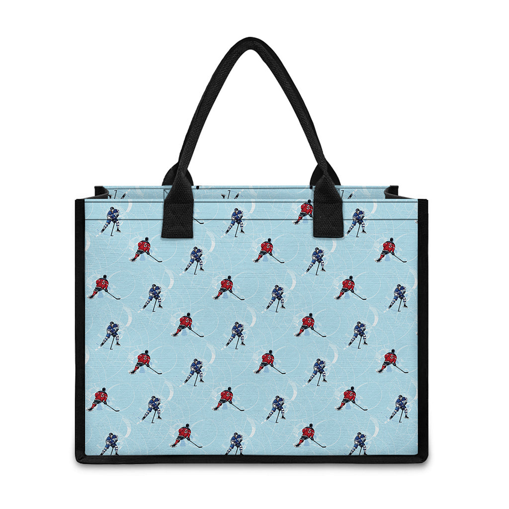 Ice Hockey Players Pattern Print Canvas Tote Bag