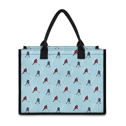 Ice Hockey Players Pattern Print Canvas Tote Bag