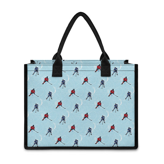 Ice Hockey Players Pattern Print Canvas Tote Bag