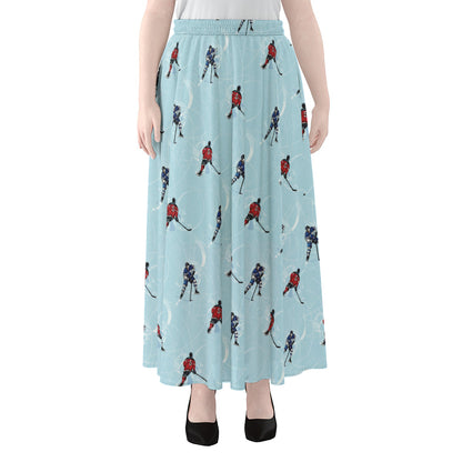 Ice Hockey Players Pattern Print Chiffon Maxi Skirt