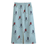 Ice Hockey Players Pattern Print Cotton Front Slit Maxi Skirt
