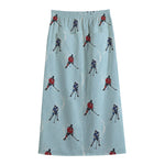 Ice Hockey Players Pattern Print Cotton Front Slit Maxi Skirt