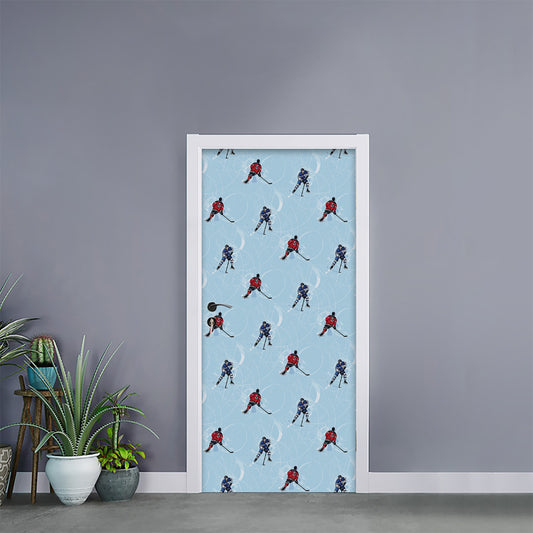 Ice Hockey Players Pattern Print Door Sticker