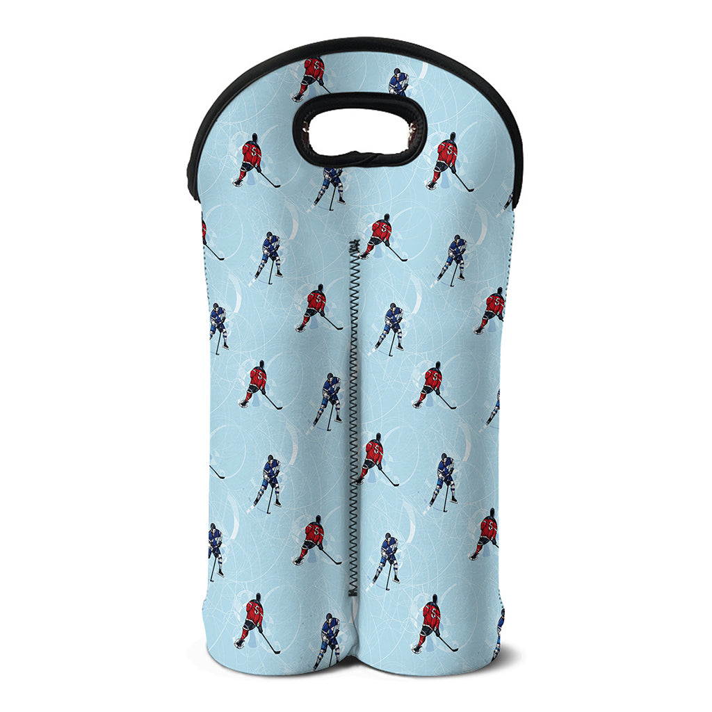 Ice Hockey Players Pattern Print Double Neoprene Wine Tote