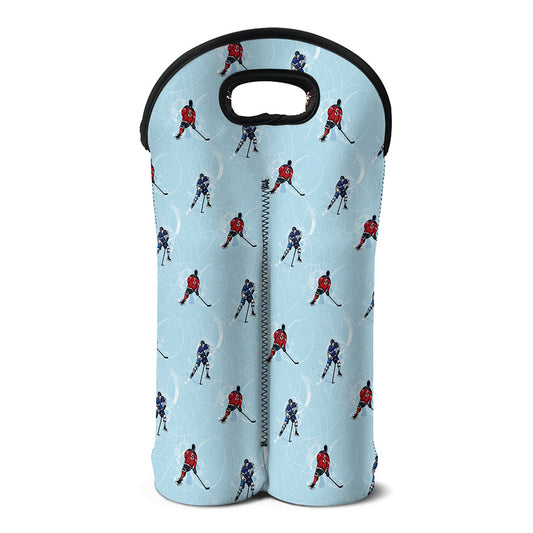 Ice Hockey Players Pattern Print Double Neoprene Wine Tote