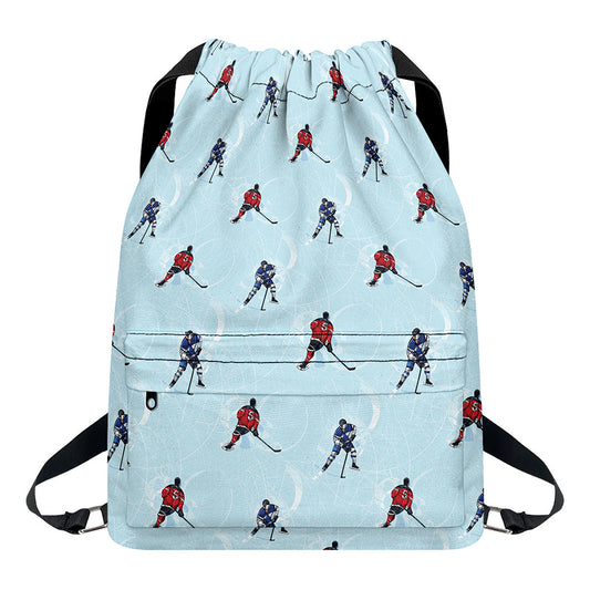 Ice Hockey Players Pattern Print Drawstring Backpack