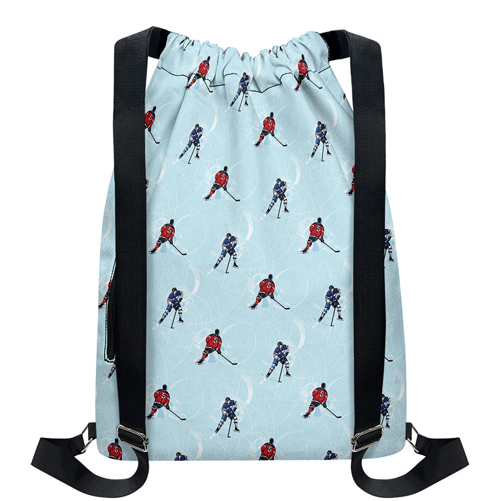 Ice Hockey Players Pattern Print Drawstring Backpack