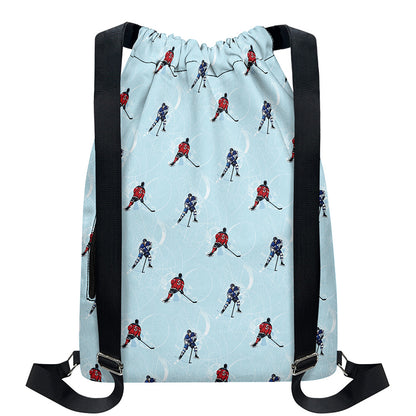 Ice Hockey Players Pattern Print Drawstring Backpack