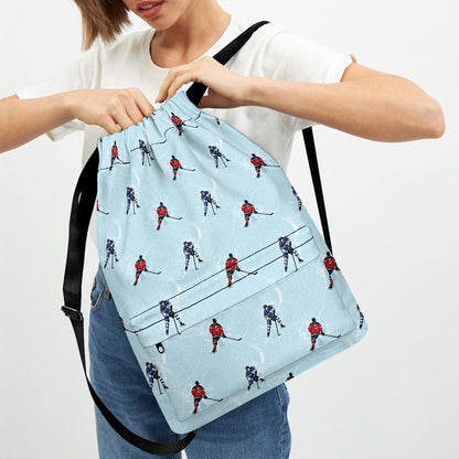 Ice Hockey Players Pattern Print Drawstring Backpack