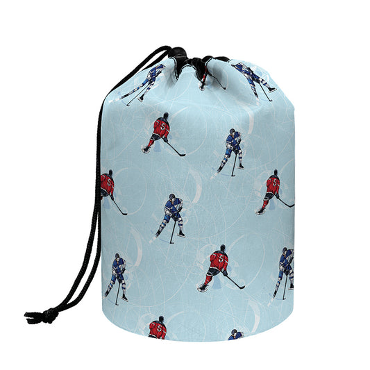 Ice Hockey Players Pattern Print Drawstring Makeup Bag