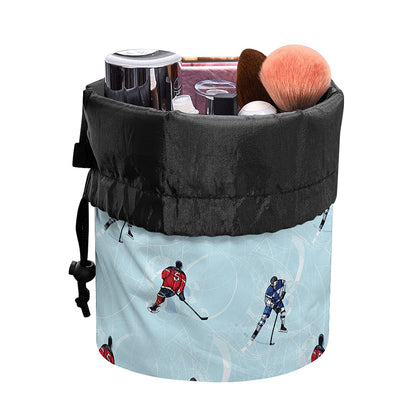 Ice Hockey Players Pattern Print Drawstring Makeup Bag