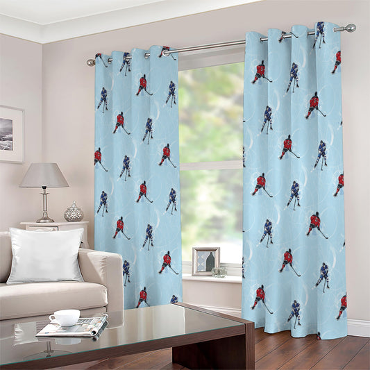 Ice Hockey Players Pattern Print Extra Wide Grommet Curtains