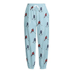 Ice Hockey Players Pattern Print Fleece Lined Knit Pants