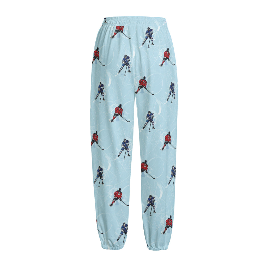 Ice Hockey Players Pattern Print Fleece Lined Knit Pants
