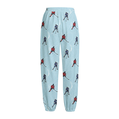 Ice Hockey Players Pattern Print Fleece Lined Knit Pants