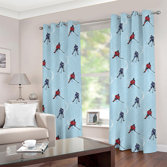 Ice Hockey Players Pattern Print Grommet Curtains
