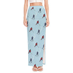 Ice Hockey Players Pattern Print High Slit Maxi Skirt
