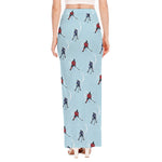 Ice Hockey Players Pattern Print High Slit Maxi Skirt