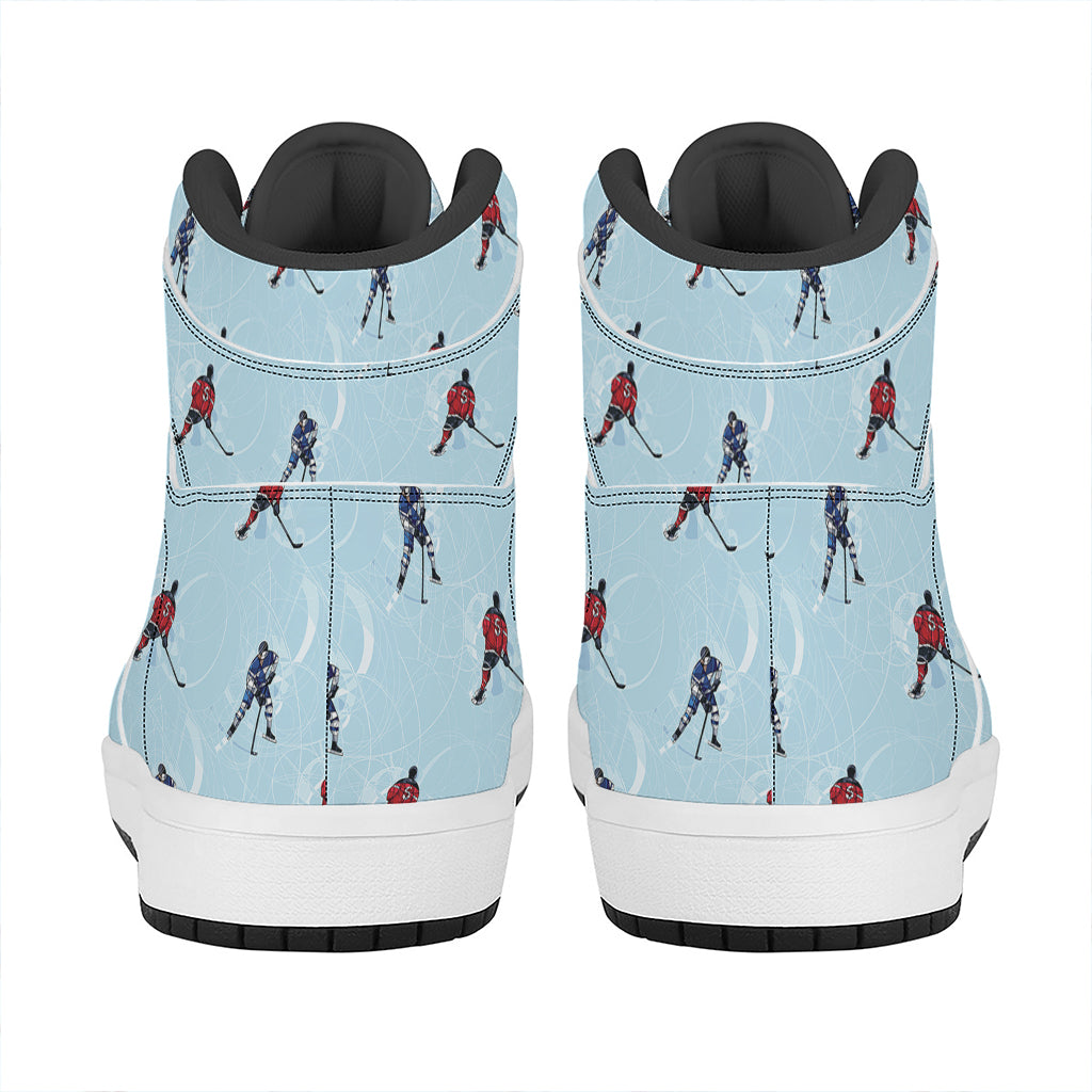 Ice Hockey Players Pattern Print High Top Leather Sneakers