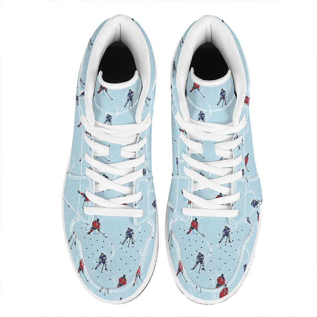 Ice Hockey Players Pattern Print High Top Leather Sneakers
