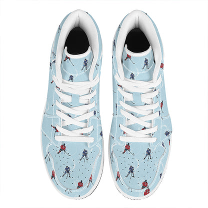 Ice Hockey Players Pattern Print High Top Leather Sneakers
