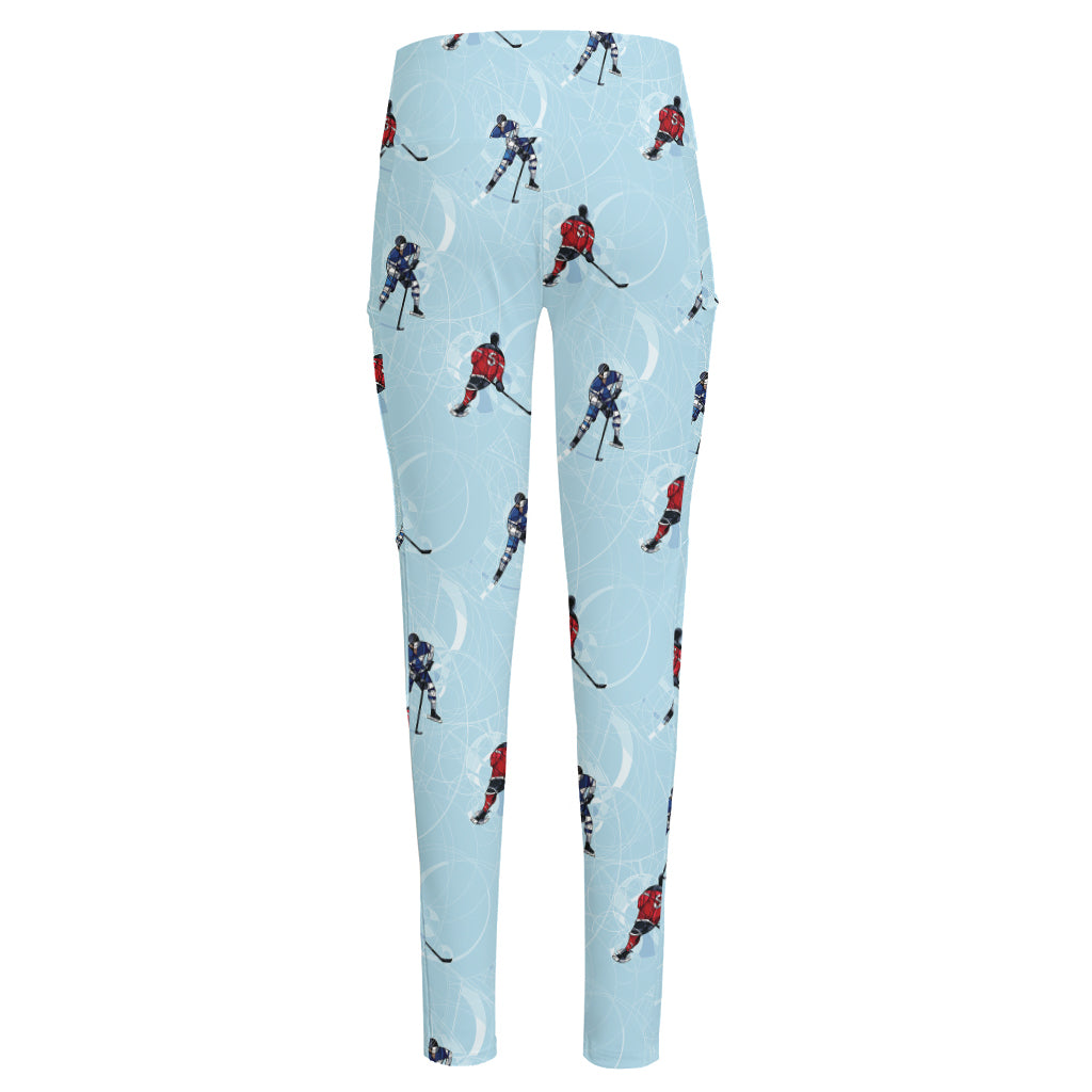Ice Hockey Players Pattern Print High-Waisted Pocket Leggings