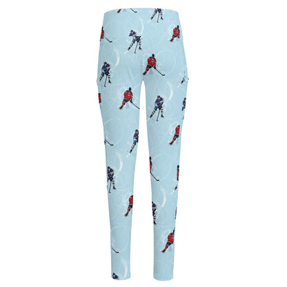 Ice Hockey Players Pattern Print High-Waisted Pocket Leggings