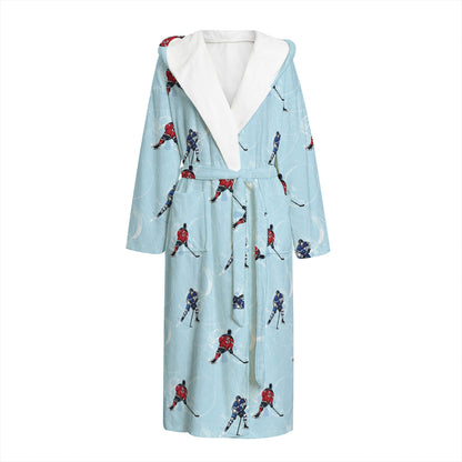 Ice Hockey Players Pattern Print Hooded Bathrobe