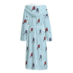 Ice Hockey Players Pattern Print Hooded Bathrobe
