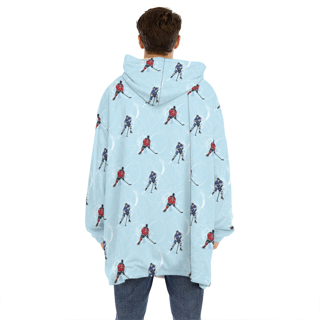 Ice Hockey Players Pattern Print Hoodie Blanket