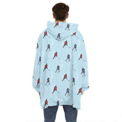 Ice Hockey Players Pattern Print Hoodie Blanket