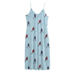 Ice Hockey Players Pattern Print Jersey Midi Cami Dress