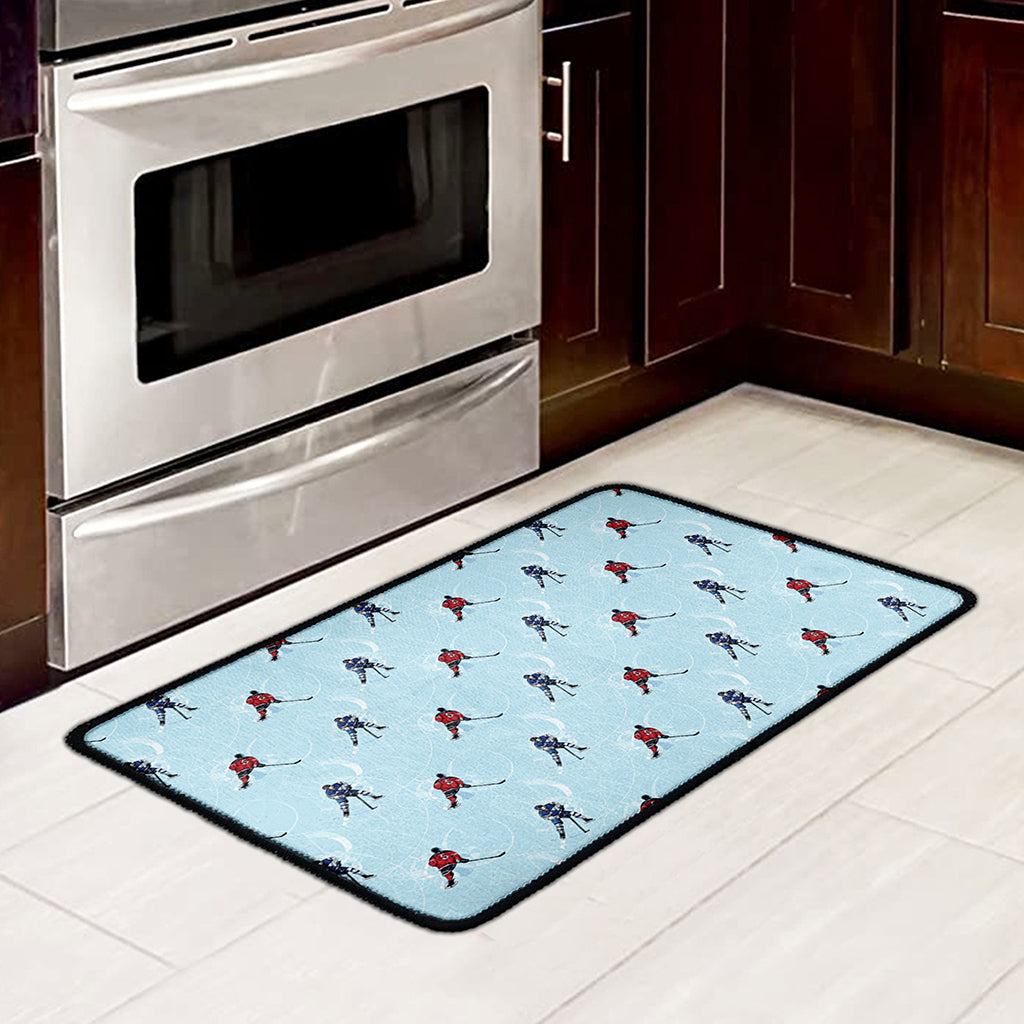 Ice Hockey Players Pattern Print Kitchen Mat