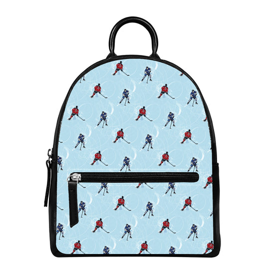 Ice Hockey Players Pattern Print Leather Backpack