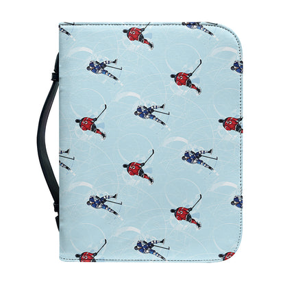 Ice Hockey Players Pattern Print Leather Bible Cover