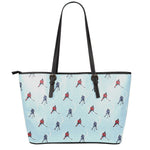 Ice Hockey Players Pattern Print Leather Tote Bag