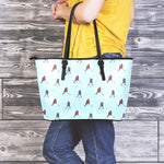 Ice Hockey Players Pattern Print Leather Tote Bag