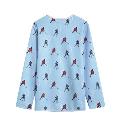 Ice Hockey Players Pattern Print Long Sleeve Short Coat