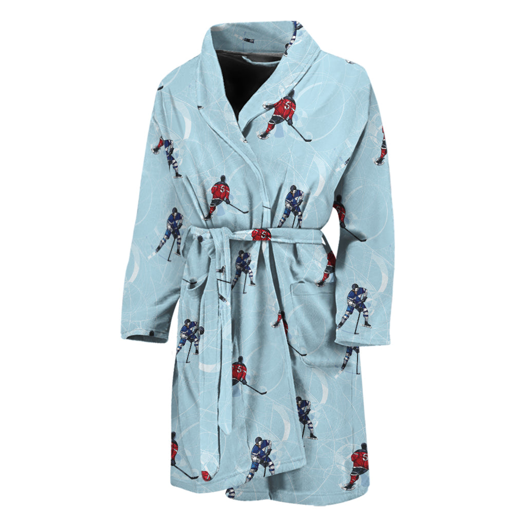 Ice Hockey Players Pattern Print Men's Bathrobe