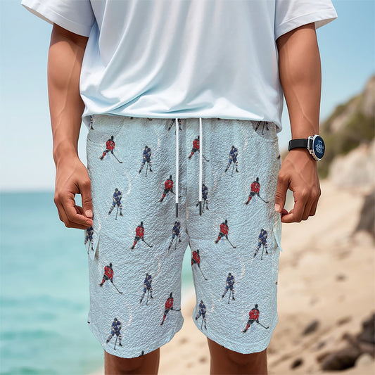 Ice Hockey Players Pattern Print Men's Cargo Shorts