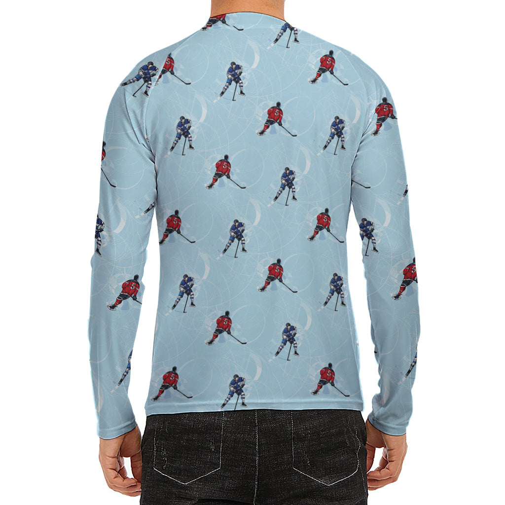 Ice Hockey Players Pattern Print Men's Long Sleeve Rash Guard