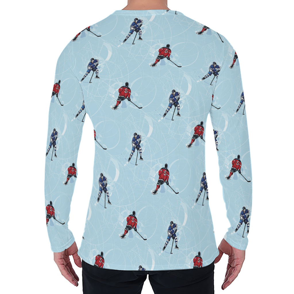 Ice Hockey Players Pattern Print Men's Long Sleeve T-Shirt