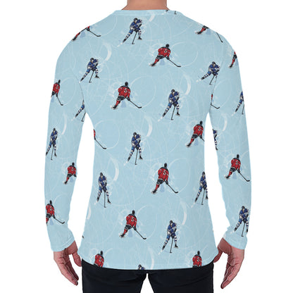 Ice Hockey Players Pattern Print Men's Long Sleeve T-Shirt
