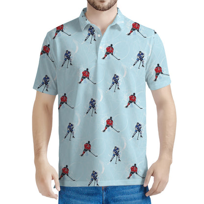 Ice Hockey Players Pattern Print Men's Polo Shirt