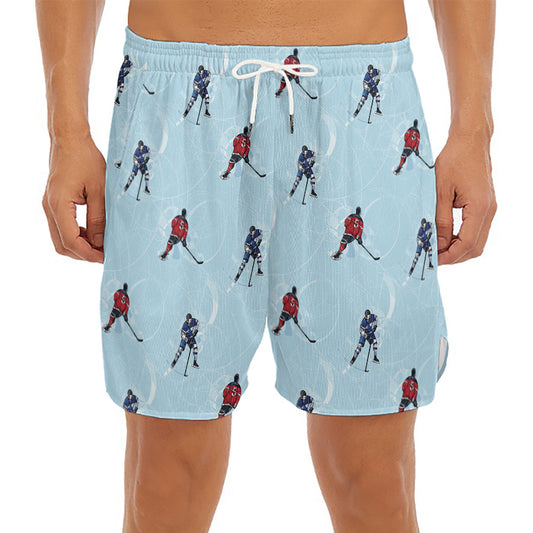 Ice Hockey Players Pattern Print Men's Split Running Shorts