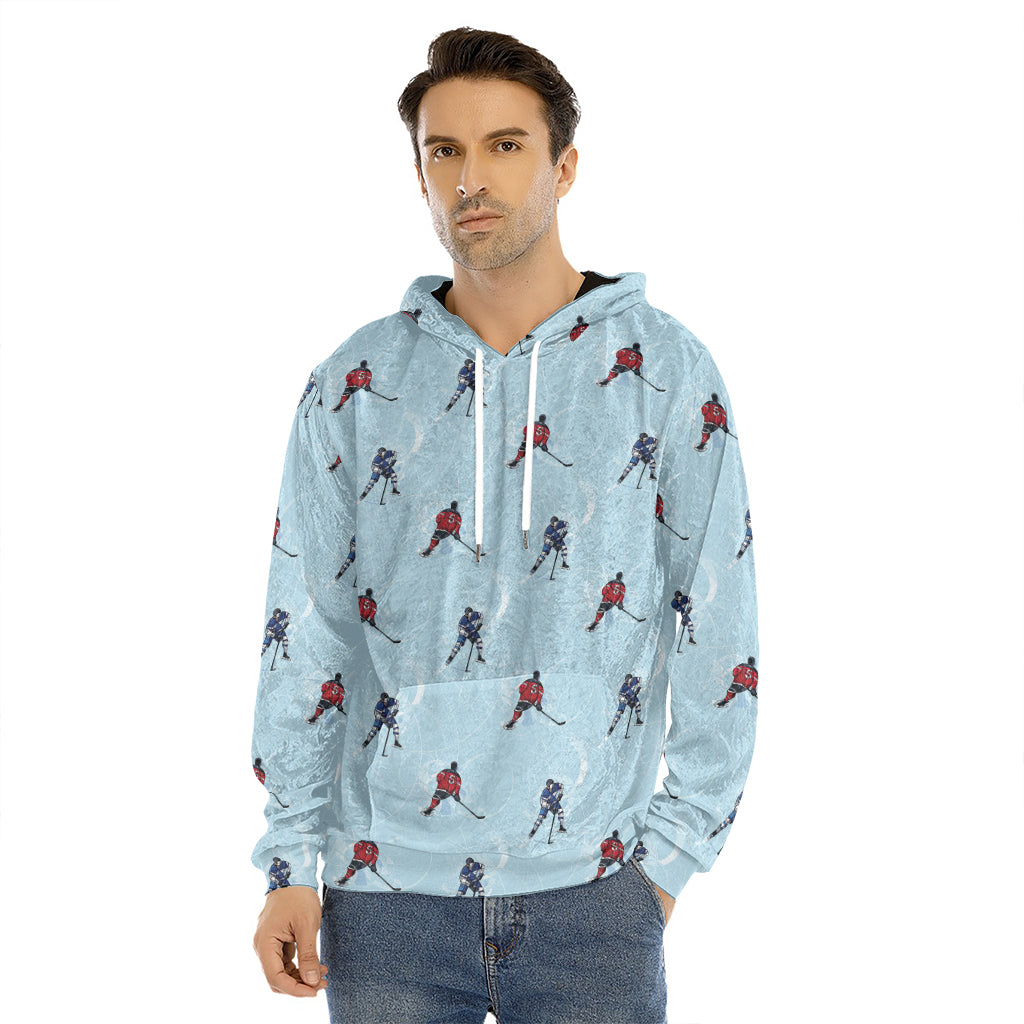 Ice Hockey Players Pattern Print Men's Velvet Pullover Hoodie
