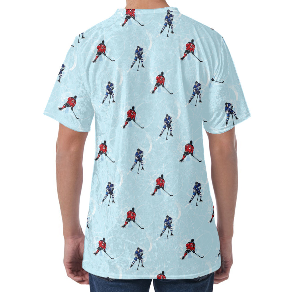 Ice Hockey Players Pattern Print Men's Velvet T-Shirt