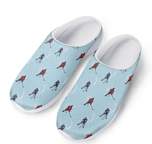 Ice Hockey Players Pattern Print Mesh Casual Shoes